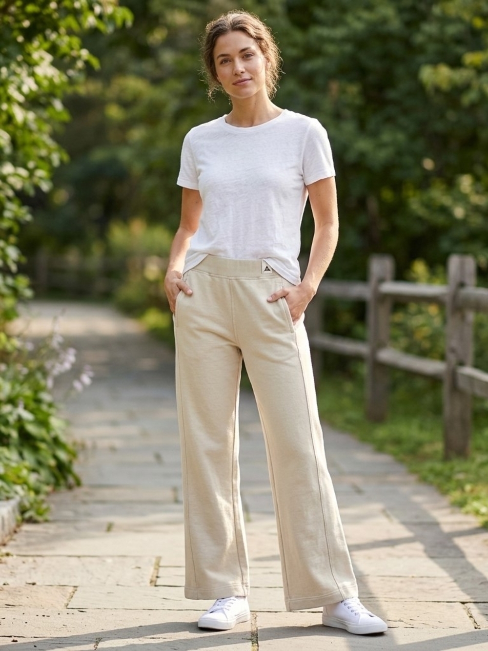 American Giant Women's Sweatpants Medium Cream Wide Leg French Terry Made in USA